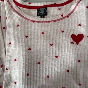 Cream Top with Red Heart Pattern